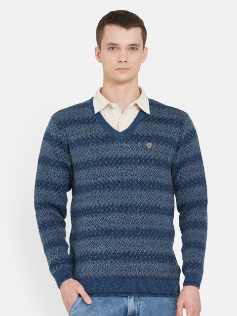 

Duke Men Teal & Blue Striped Printed Pullover