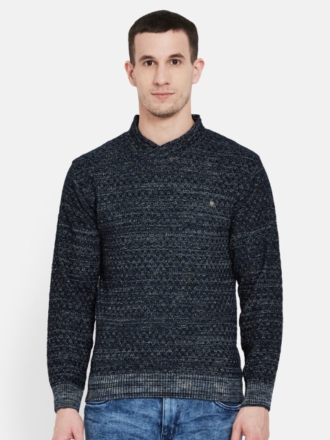 

Duke Men Blue Self Design Full Sleeves Pullover