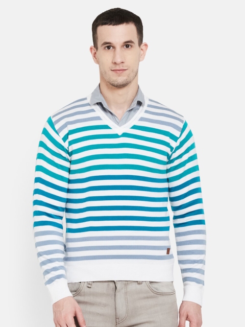

Duke Men Sea Green & White Striped Pullover