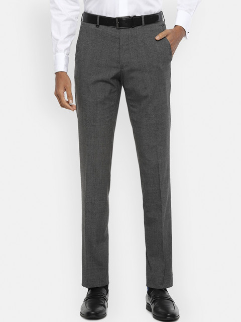 

Van Heusen Men Grey Textured Slim Fit Formal Trousers