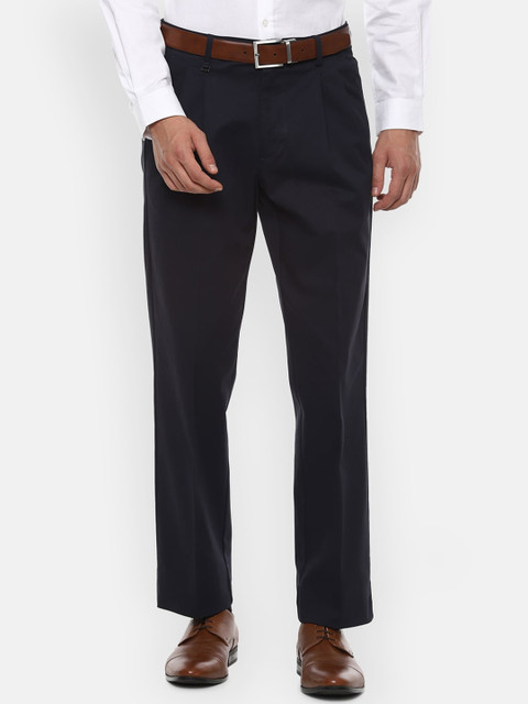 

Van Heusen Men Navy Blue Pleated Formal Trousers
