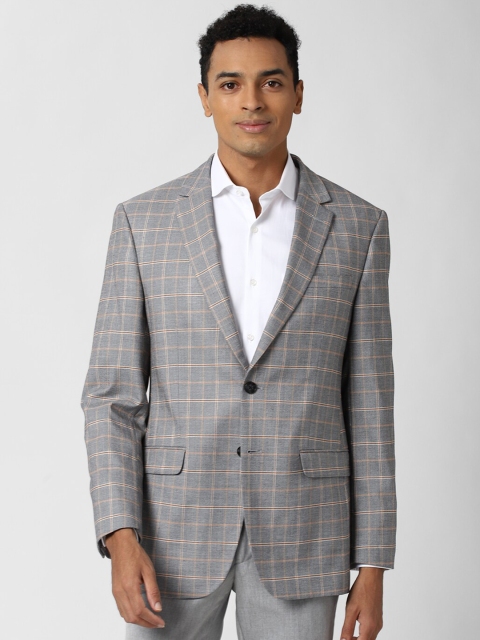 

Peter England Elite Men Grey & Brown Checked Regular-Fit Single-Breasted Formal Blazer