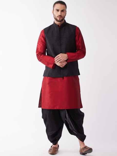 

VASTRAMAY Men Maroon Layered Kurta with Dhoti Pants