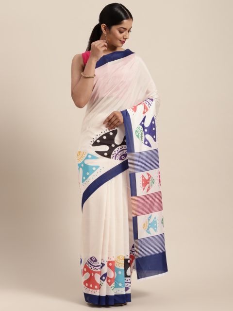 

cbazaar Beige & Blue Silk Cotton Saree