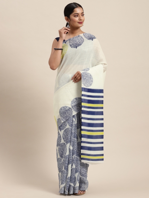 

cbazaar Beige & Blue Printed Saree