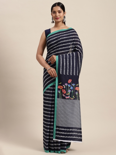 

cbazaar Blue Printed Silk Cotton Saree