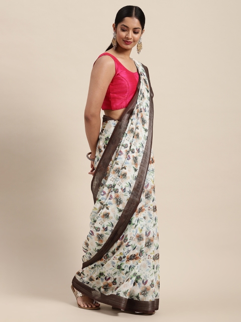 

cbazaar Multicoloured Floral Linen Cotton Saree, Multi