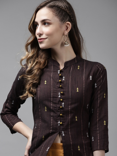 

Indo Era Women Brown Geometric Kurta