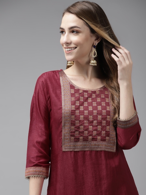 

Indo Era Women Maroon Yoke Design Kurta