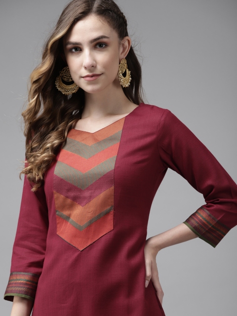 

Indo Era Women Maroon Chevron Yoke Design Kurta
