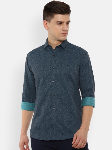 

V Dot Men Blue Slim Fit Floral Printed Casual Shirt