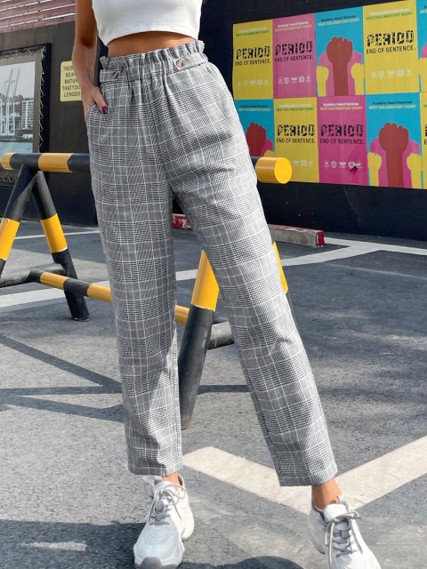

URBANIC Women Black Checked Trousers