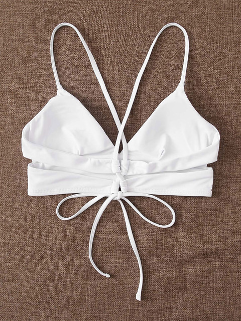 

URBANIC Women White Solid Drawstring Swim Top