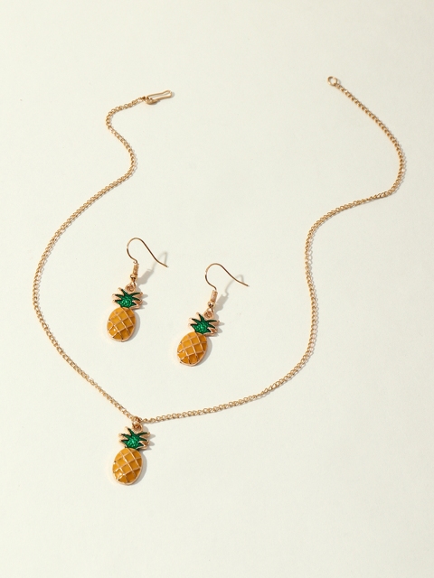 

URBANIC Gold-Toned & Yellow Pineapple Shaped Enamelled Jewellery Set