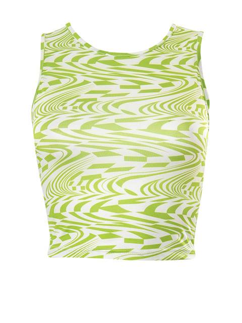 

URBANIC Green & Off White Fitted Crop Top
