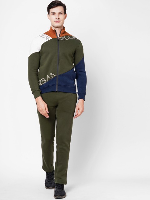 

Sweet Dreams Men Olive Green & White Colourblocked Cotton Track Suit