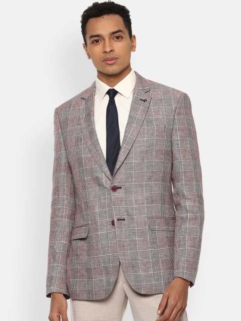 

Van Heusen Men Grey Checked Pure Linen Single Breasted Blazer