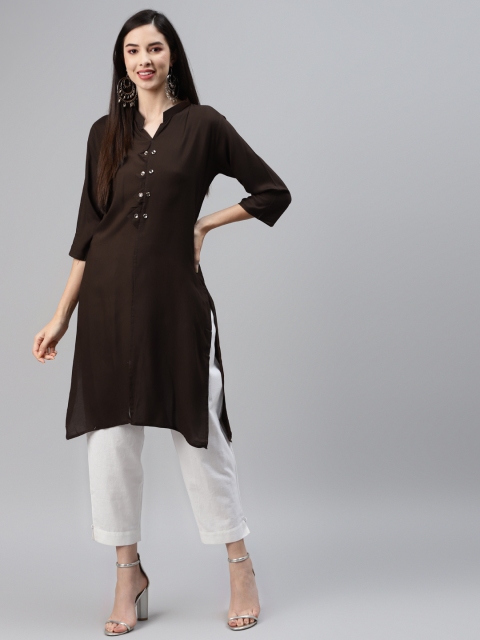 

Sasimo Brown Three-Quarter Sleeves Kurti