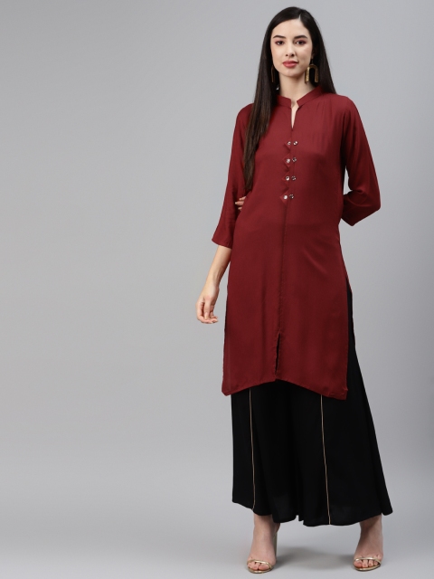 

Sasimo Maroon Three-Quarter Sleeves Multiple Slits Kurti