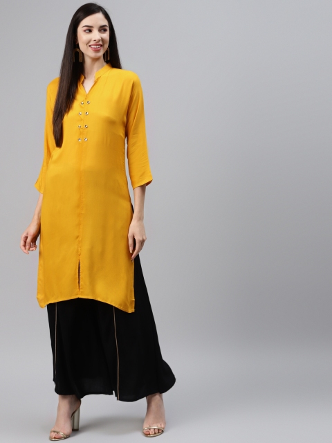 

Sasimo Yellow Three-Quarter Sleeves Multiple Slits Kurti