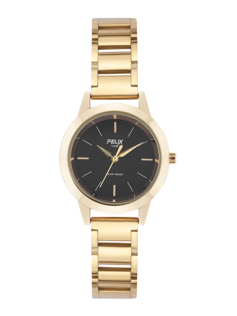 

FELIX Women Black Dial & Gold Toned Stainless Steel Bracelet Style Straps Analogue Watch