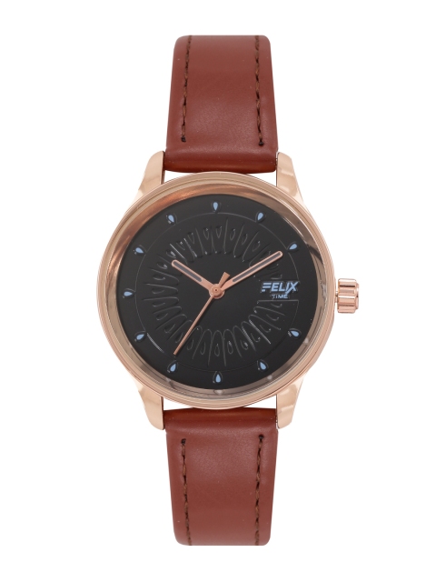 

FELIX Women Black Patterned Dial & Brown Leather Straps Analogue Watch F90521BLCBR