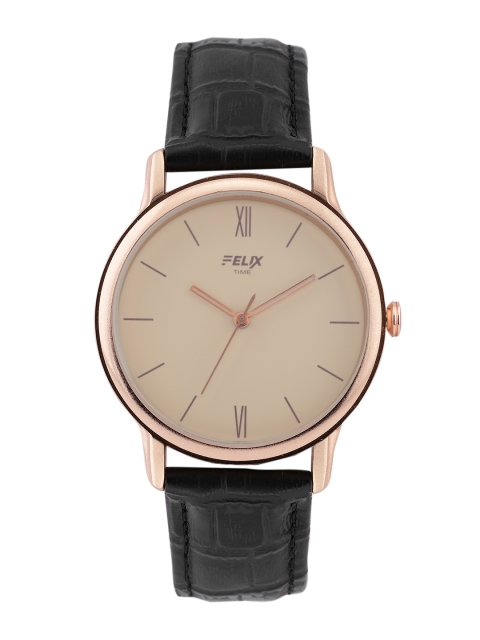 

FELIX Men Copper-Toned Dial & Black Textured Leather Straps Analogue Watch F90379GCO
