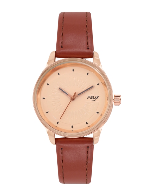 

FELIX Women Copper-Toned Textured Dial & Brown Leather Straps Analogue Watch F90521BLCO