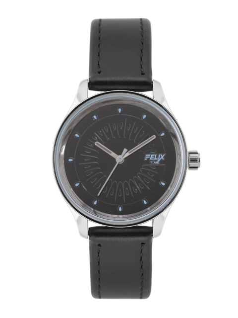 

FELIX Women Black Textured Dial & Black Leather Straps Analogue Watch F90521BLSBBL