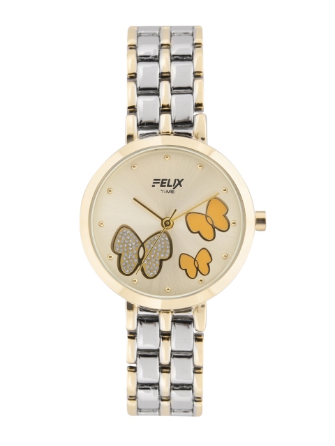 

FELIX Women Gold Toned Embellished & Silver Toned Stainless Steel Analogue F90529LGSG