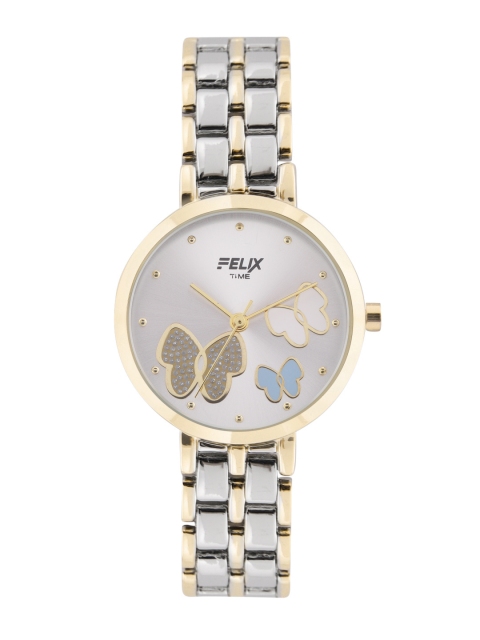 

FELIX Women Silver-Toned Embellished Dial & Silver Toned Stainless Steel Bracelet Style Straps Analogue Watch