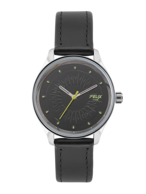 

FELIX Women Black Textured Dial & Black Leather Straps Analogue Watch F90521BLSBGE