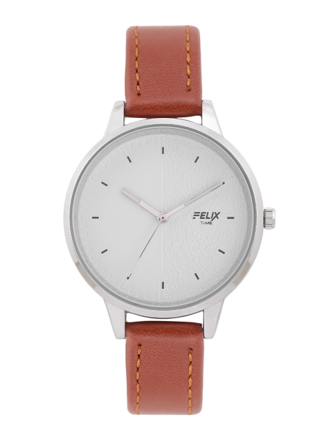 

FELIX Women Sliver-Toned Dial Leather Straps Analogue Watch, Silver