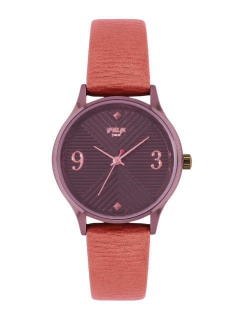 

FELIX Women Maroon Textured Dial & Leather Straps Analogue Watch F9061LMR