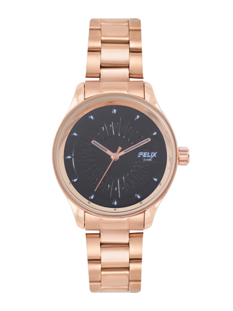 

FELIX Women Black Dial & Rose Gold Toned Stainless Steel Bracelet Style Straps Analogue Watch