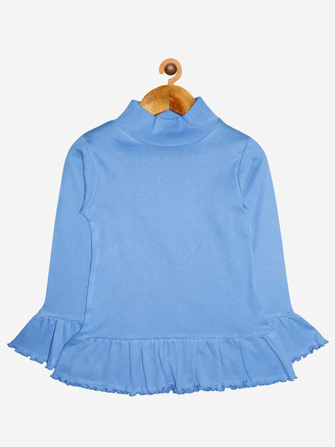 

KiddoPanti Kids Girls Blue High Neck Frill Hem Top