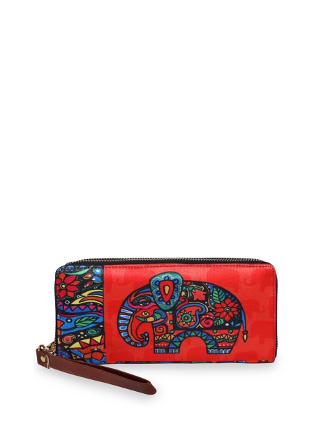 

All Things Sundar Women Red & Blue Ethnic Motifs Printed Zip Around Wallet