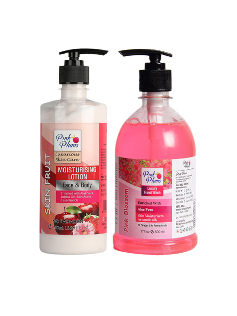 

Pink Plums Unisex Skin fruit Pink blossom Handwash & Aromatic Face & Body Moisturizer, Assorted