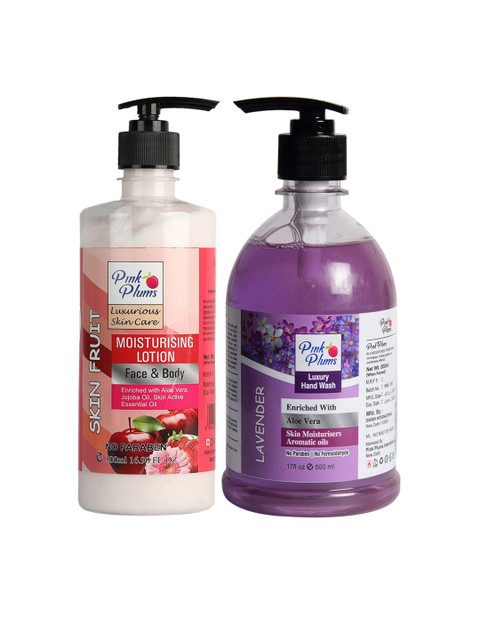 

Pink Plums Unisex Skin Fruit Lavender Handwash & Aromatic Face & Body Moisturizer, Assorted