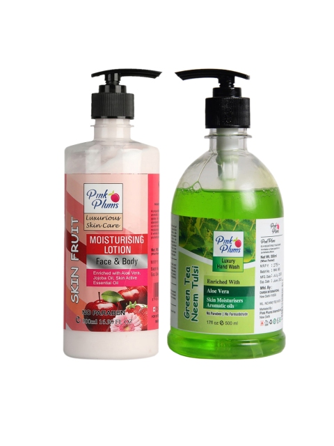 

Pink Plums Skin fruit Neem Tulsi Handwash & Aromatic Face & Body Moisturizer, Assorted