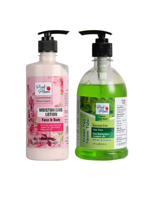 

Pink Plums Skin fruit Neem Tulsi Handwash & Aromatic Face & Body Moisturizer, Assorted