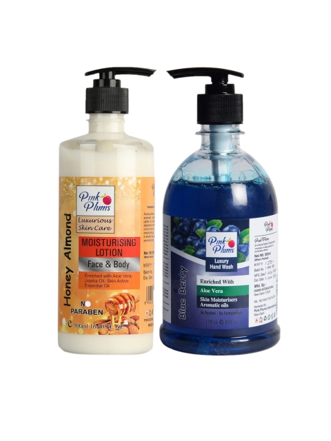 

Pink Plums Unisex Honey Almond Blue Berry Handwash & Aromatic Face & Body Moisturizer, Assorted