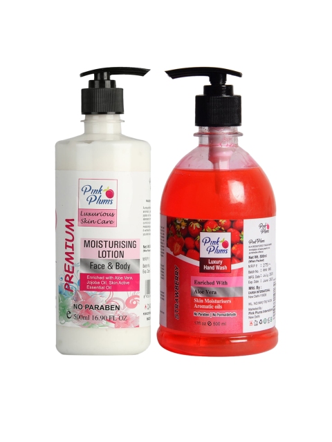 

Pink Plums Unisex Strawberry Handwash & Aromatic Face & Body Moisturizer- 1000 ml, Assorted