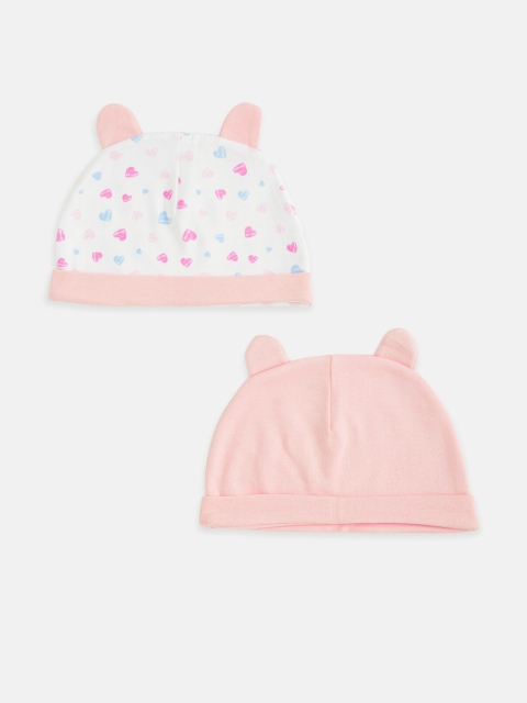 

Pantaloons Baby Girls Pink & White Set of 2 Printed Beanies
