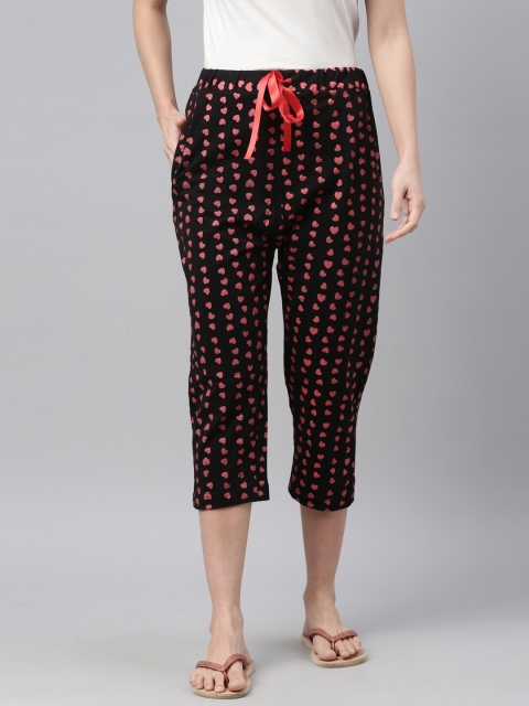 

Enviously Young Women Black & Pink Printed Pure Cotton Capris