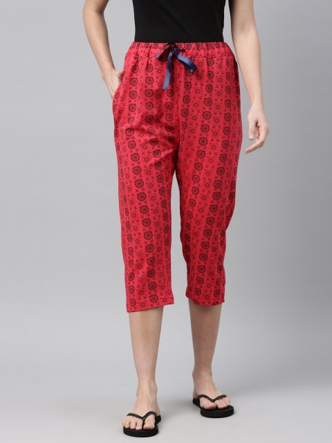 

Enviously Young Women Pink & Black Printed Capris