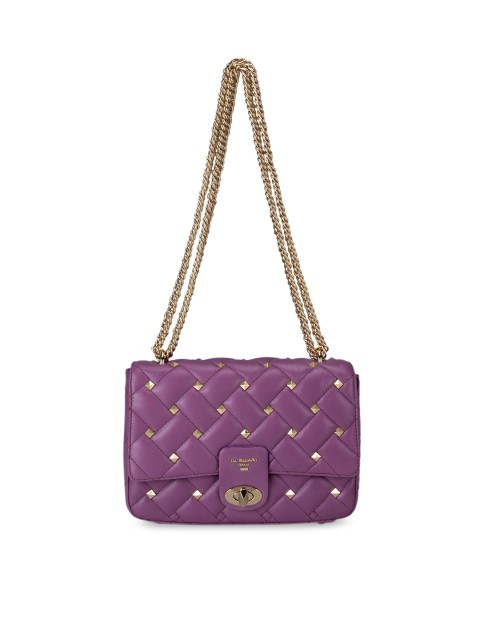 

Da Milano Purple Embellished Leather Structured Shoulder Bag with Quilted