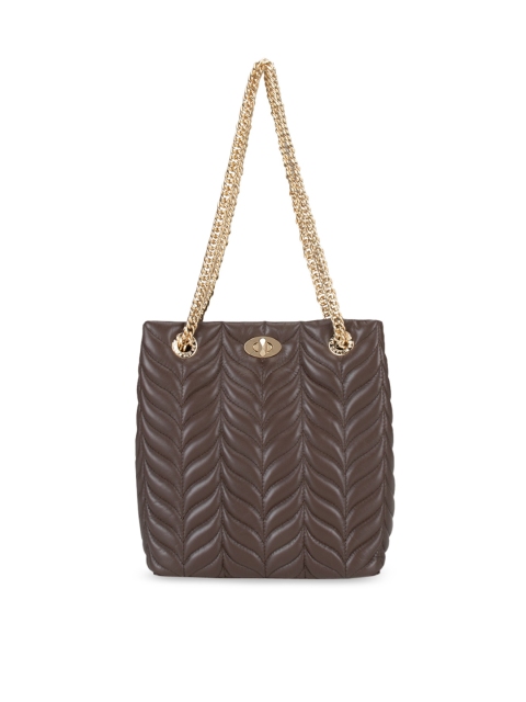 

Da Milano Brown Leather Structured Handheld Bag with Quilted