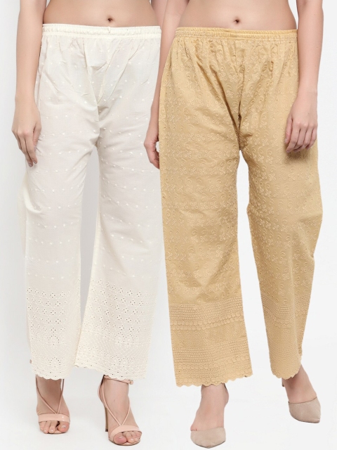 

Miaz Lifestyle Women Pack of 2 Self Design Palazzos, Off white