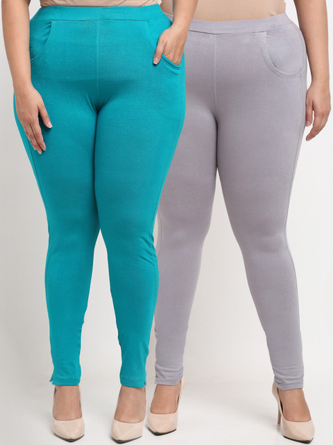 

TAG 7 PLUS Women Blue & Grey Set of 2 Plus Size Leggings